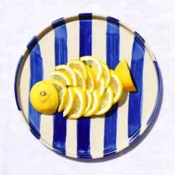 Assiettes Plates|Céladon Paris Grande assiette | Bleu Linhas