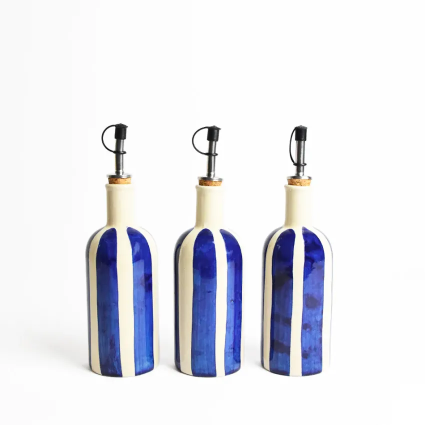Bouteilles D'Huile|Céladon Paris Petite bouteille d'huile | Bleu Linhas